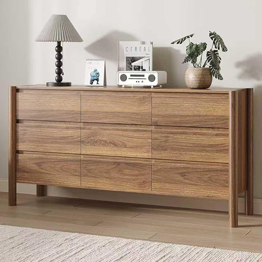 Dresser for Bedroom with 9 Drawers,63" Wide Walnut Dresser with 4 Solid Wood Legs, Wooden TV Stand,Closet Clothes Organizer for Bedroom, Hallway