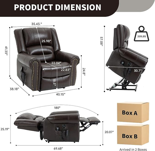 Recliner Chairs for Adults, Oversized Bedroom Chair with Massage, Sofa Chair Home Theater Seating with Lumbar Support, Lift Chair for Elderly, Nursery Chair for Living Room (Genuine Leather)
