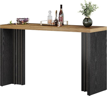 Tribesigns Home Bar Unit, 55.12-Inch Bar Table with a Spacious Tabletop, Modern Freestanding Mini Bar for Home Kitchen, Living Room, Balcony, Basement, Brown & Black