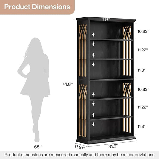 Tribesigns 6-Tier Bookshelf, 75-Inch Tall Bookcase, Large Bookshelves and Bookcases Freestanding Display Shelves, Wood Book Shelf for Living Room, Home Office, Bedroom, Black