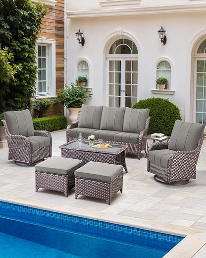 Luxury 24x24x6 Inch Kitty Outdoor Deep Seat Cushions Set of 6 - Comfortable Patio Chair Cushion for Outside Wicker Dining Rocking Swivel Chairs Loveseat Couch Sectional Sofa - Grey