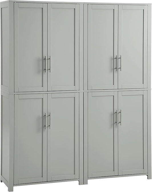 Crosley Furniture Savannah 2-Piece Pantry Storage Cabinet Set with Shelves, Kitchen, Dining, or Laundry Room, Gray