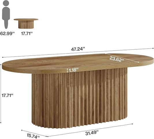 Tribesigns Oval Coffee Table, 47.2" Farmhouse Wooden Center Table with Fluted Design, for Living Room, Office, Apartment, Rustic Brown