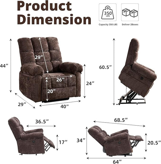 Oversized Power Lift Recliner Chair for Elderly, Electric Lift Chair with Masssage and Heat, Overstuffed Power Recliner for Adults, 3 Positions,USB Ports, Side Pockets, Coffee