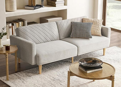 mopio 76.4" Futon Sofa Bed, Couch, Loveseat, Sleeper Sofa, Mid Century Modern Futon Couch, Sofa Cama, Couches for Living Room (Light Gray Fabric)