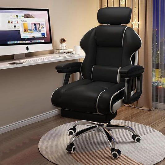 Executive Computer Chair Home Office Desk Chair,Adjustable Angle, Ergonomic Adjustable Height PU Leather Chairs with Cushions Armrest for Long Time Seating-High Office Chair with Footrest