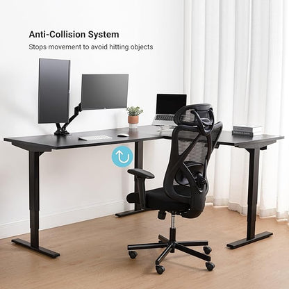 Progressive Desk Stand Up Height Adjustable Standing Desk - L Shaped 85" x 72" Corner Computer Rising Workstation Electric Table - White Frame, Gray Oak Top