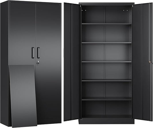 SISESOL Metal Storage Cabinet with Lock and 5 Adjustable Shelves,Lockable Garage Storage Cabinet,71" Black Steel File Cabinets with Locking Doors,Tool Cabinets for Home,Office,Garage
