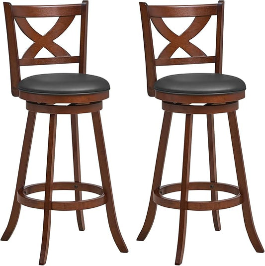 COSTWAY Bar Stools Set of 2, 30 Inch Classic Bar Height Chairs with X-Shaped Open Back, 2 PCS Swivel Barstool Set for Kitchen Island, Pub, Bistro, Café, Espresso (2, 30 Inch)