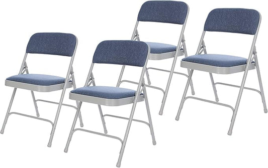 OEF Furnishings OEF2200 Series Heavy-Duty Premium Fabric Padded Upholstery Double-Hinged Folding Chairs (4-Pack, Imperial Blue/Gray)