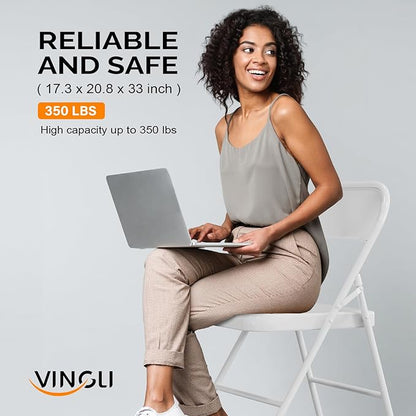 VINGLI Folding Chairs All Steel Metal Frame, Capacity 350 lbs, Durable Portable and Versatile for Indoor Outdoor Use, White, Set of 8