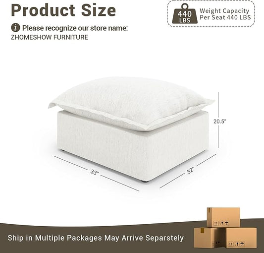 Cloud Sectional Sofa, Down Fill Cloud Couch, Convertible Modular Couch with Washable Cover, Movable Ottoman, Sectional Couches for Living Room, Bedroom, Small Apartments, Linen, Cream White