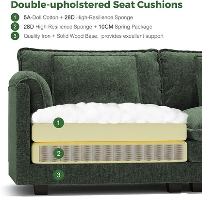 ELUCHANG 116" U Shaped Modular Sectional Cloud Couch with Pillow, Deep Seat Sofa Couches for Living Room, 5-Seat Modern Sofa with Movable Ottoman, Chenille Olive Green