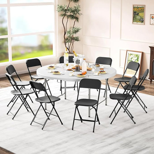 Magshion Plastic Folding Chairs 10 Pack Foldable Dinning Chairs for Wedding Parties Event Outdoor Indoor Lightweight Chair 330lb Capacity, Black