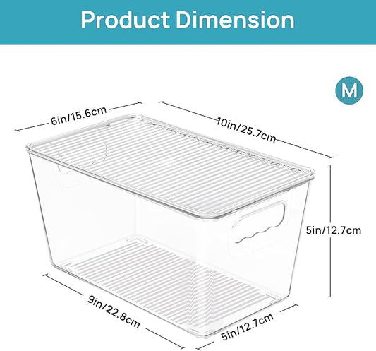 Vtopmart 1 Pack Clear Stackable Storage Bins with Lids, Medium Plastic Containers with Handle for Pantry Organizer and Storage,Perfect for Kitchen,Fridge,Cabinet, Closet,Bathroom Organization
