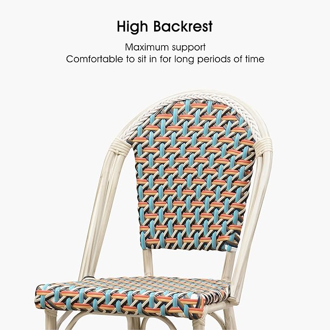PURPLE LEAF French Counter Height Bar Stool Set of 4 25" White Print Finish Patio Chairs with Back Rattan Bar Chairs French Bistro Set for Kitchen Outdoor Counter Stool Colorful