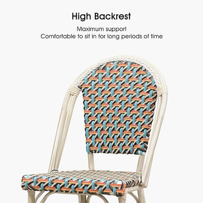 PURPLE LEAF French Counter Height Bar Stool Set of 4 25" White Print Finish Patio Chairs with Back Rattan Bar Chairs French Bistro Set for Kitchen Outdoor Counter Stool Colorful