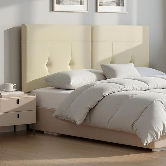 King Headboard Only with Adjustable Metal Legs, Faux Leather Upholstered Headboard King Size, Modern Stylish Headboard with Sunken Dot Design, Sturdy Bed Headboard for Bedroom, Beige