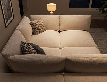 120" Cloud Sectional Couch | Oversize Boneless Couches for Living Room | 4 Seater L-Shape Sofa | Ivory White