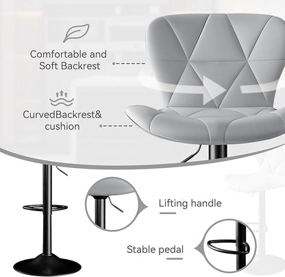 Bar Stools Set of 3,Adjustable Swivel Barstools, Faux Leather Bar Chairs,Upholstered Counter Height with High Backrest for Kitchen Island, Light Grey