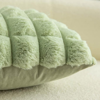 Neelvin Green Faux Fur Cozy Soft Plaid Decorative Throw Pillow Covers 20x20 inch Set of 2,Velvet Pillowcase Cushion Case for Sofa Couch
