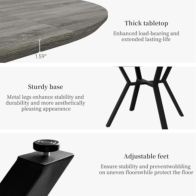 Extendable Round Dining Table Set for 4 People, 43.3"-59.1" Extendable Kitchen Table with 4 Upholstered Chairs, Space Saving for Kitchen Dining Room (Grey Table+4 U-Shaped Brown Chairs)