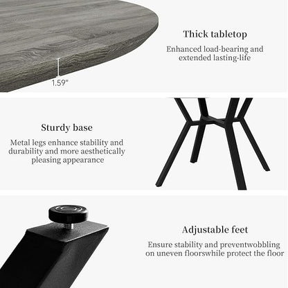 Extendable Round Dining Table Set for 4 People, 43.3"-59.1" Extendable Kitchen Table with 4 Upholstered Chairs, Space Saving for Kitchen Dining Room (Grey Table+4 U-Shaped Brown Chairs)