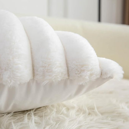 Neelvin Cream White Faux Fur Cozy Soft Striped Decorative Throw Pillow Covers 26x26 inch Set of 2,Velvet Pillowcase Cushion Case for Sofa Couch