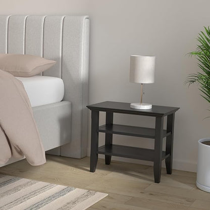 SIMPLIHOME Acadian 14-inch Wide Solid Wood Narrow End Table in Black, Transitional-Style Side Table for Living Room, Bedroom, or Family Room with 2 Open Shelves