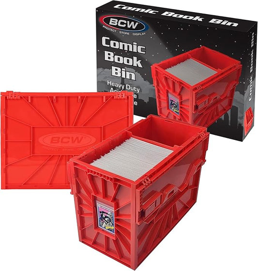 BCW Short Comic Book Bin | Holds 150 Comics | Stackable Plastic Storage | Acid-Free Organizer | Red, 2 Pack