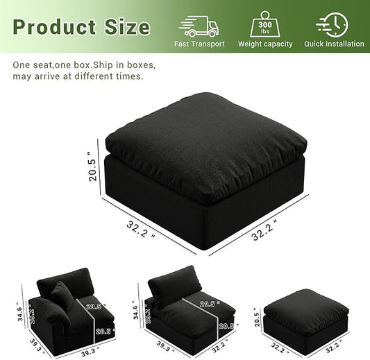 Oversize Cloud Modular Sectional Sofa,Chaise Down Filled Comfort Sofa Detachable Couch Cushion Covers for Living Room Apartment,Black