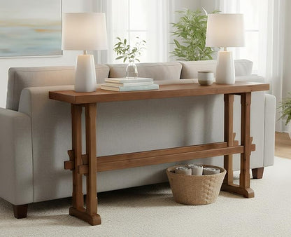 chairus 59" Long Console Table Farmhouse Narrow Sofa Table with Crossbar Solid Wood Entryway Table for Living Room/Hallway/Entrance, Walnut
