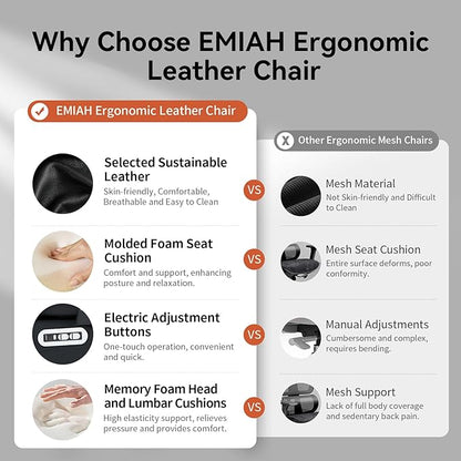 EMIAH Ergonomic Office Chair with Foot Rest Electric Reclining Office Chair with Adjustable Headrest, 8D Coordinated Armrests High Back Computer Chair with Lumbar Support,Sustainable Leather(Black)