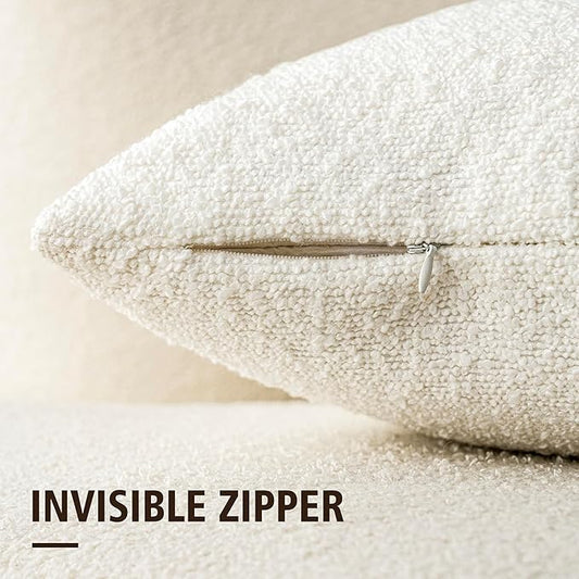 Foindtower Pack of 2, 20 x 20 Inch, Decorative Textured Boucle Throw Pillow Covers Accent Solid Pillow Cases Cozy Soft Couch Cushion Case for Chair Sofa Bedroom Living Room Home Decor, Cream White