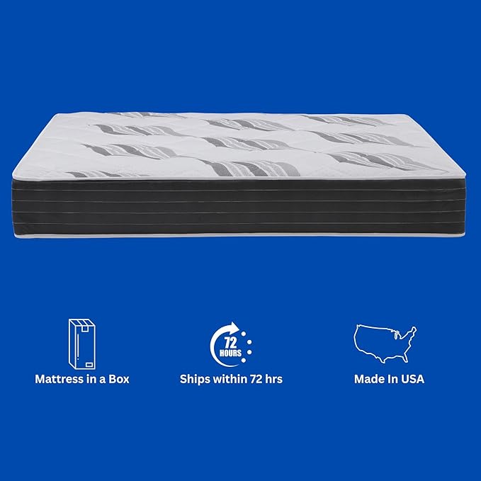 Roam 2.0 RV 12" Hybrid Mattress with Gel Memory Foam, RV Short King 70x74 Mattress, Luxury Medium Feel Made in USA