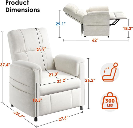 Amada Power Recliner Chair for Adults, Chenille Electric Reclining Chair for Small Spaces with Remote & Side Pockets, Thick Seat Cushion for Home Theater, RV, Living Room & Bedroom (Chenille White)