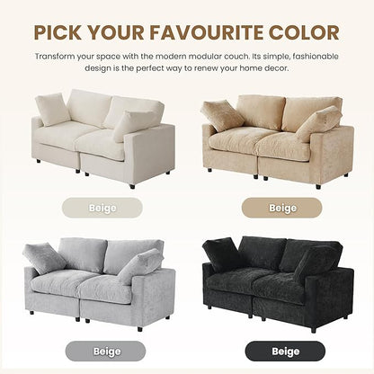 WJShome Modular Sectional Cloud Couch Modern L Shaped Sofa with Ottoman, 100 Inch 3-Seat Chenille Deep Seat Couches for Living Room, Bedroom and Apartment，Black