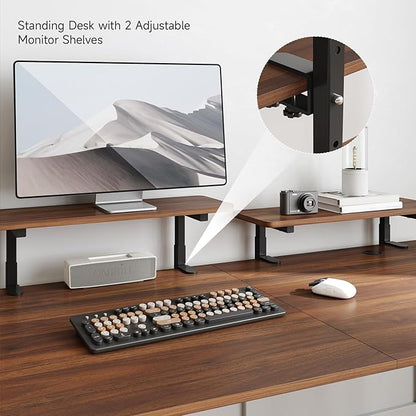 ONBRILL Standing Desk with 2 Adjustable Monitor Shelves, 55 x 24 Inches Electric Stand Up Desk with Memory Controller and Adjustable Height from 28-46 inches for Computer Workstations, Walnut