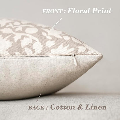 Foindtower Set of 2 Decorative Neutral Floral Throw Pillow Covers Accent Farmhouse Cushion Covers Boho Vintage Pillowcase for Couch Sofa Bedroom Living Room Home Decor,20×20 Inch,Ivory Beige