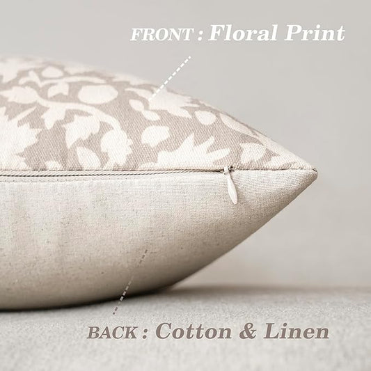 Foindtower Set of 2 Decorative Neutral Floral Throw Pillow Covers Accent Farmhouse Cushion Covers Boho Vintage Pillowcase for Couch Sofa Bedroom Living Room Home Decor,22×22 Inch,Ivory Beige