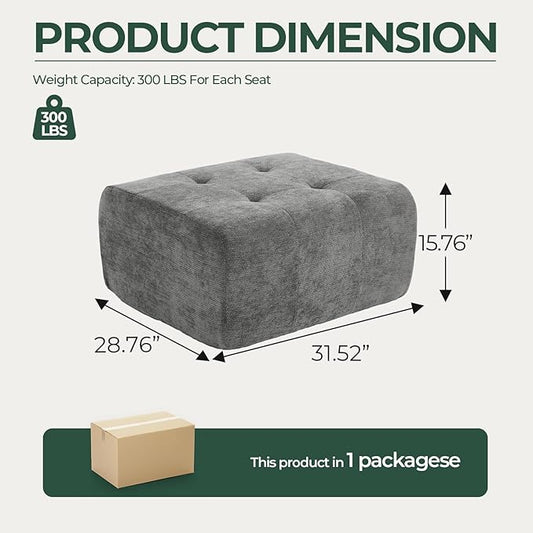Cloud Ottoman, Modern Boneless Modular Footstool for Modular Sectional Couch for Living Room, No Assembly, Grey