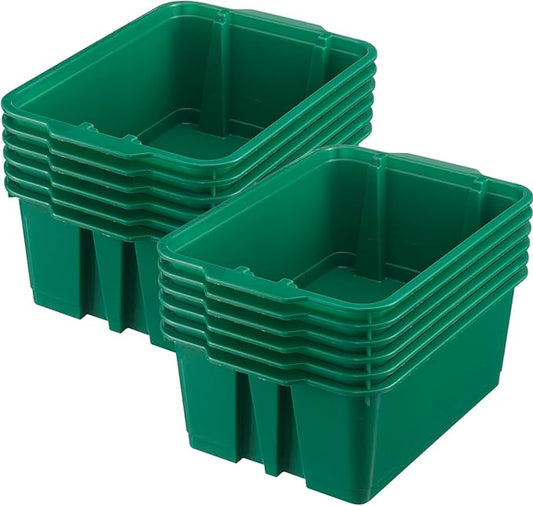 Really Good Stuff Stacking Bins, 14" x 10" x 5 .75" - 12 Pack, Green, Stackable Storage Plastic Bins for Classroom Organization, Home Storage, Office & Hospital Supplies