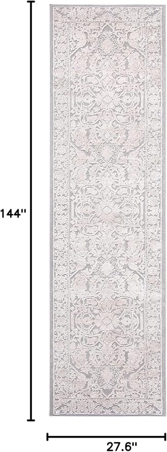 SAFAVIEH Reflection Collection Runner Rug - 2'3" x 12', Light Grey & Cream, Non-Shedding & Easy Cleaning, Ideal for Living Room, Bedroom (RFT665C)