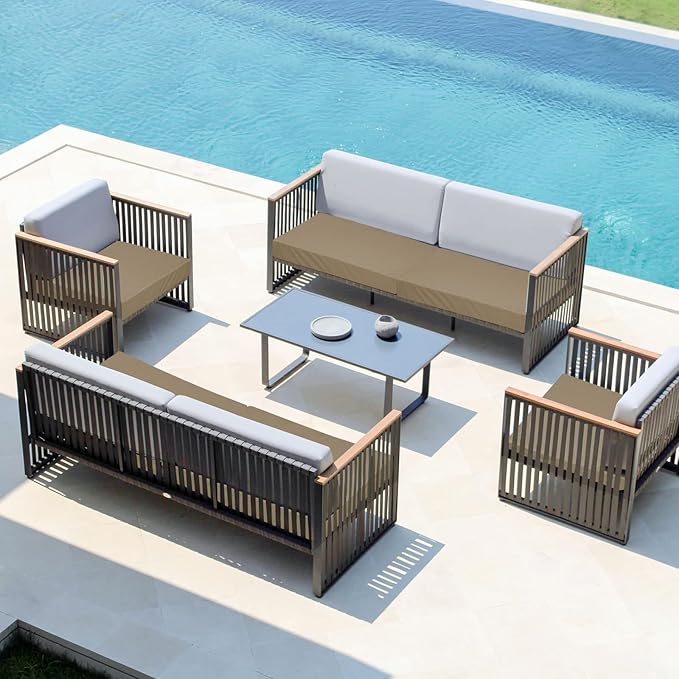 Easy-Going Waterproof Patio Cushion Covers ONLY Cover 24x24x4 inch 4 Pack Replacement Non-Slip Outdoor Seat Cushion Slipcover with Zipper. Camel