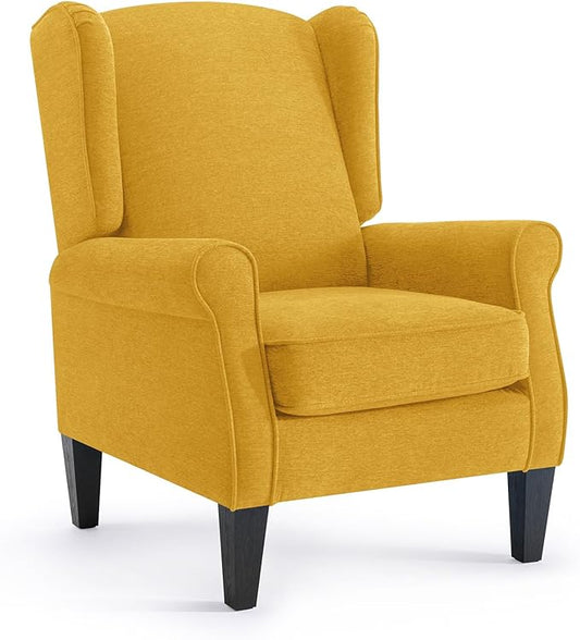 Accent Chairs for Bedroom, Yellow Fabric Classic Highback Reading Chairs, Elegant Farmhouse Single Couch Sofa with Wing Back, Modern Living Room Upholstered Armchair