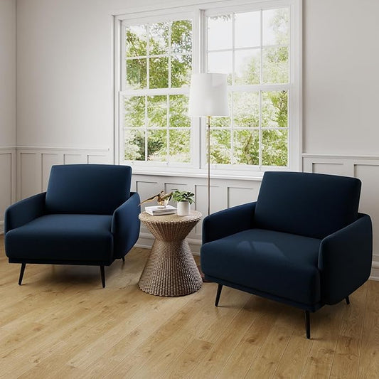 Oversized Accent Chair for Living Room Chairs Reading Arm Chair Comfy Modern Single Sofa Side Chairs with Metal Legs & Soft Cushion for Bedroom, Waiting Room (Velvet Navy Blue, Set of 2)