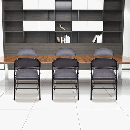 GOFLAME 6 Pack Folding Chairs, Fabric Dining Chair Set with Padded Seat & Metal Frame, Indoor Outdoor Upholstered Commercial Seat for Home Office Events Wedding Party, Grey & Black