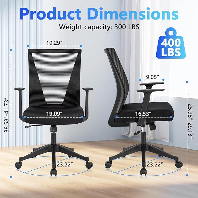 CLATINA Home Office Chair Ergonomic Desk Chair Mesh Computer Chairs with Armrests Executive Rolling Wheels Swivel Heavy Duty Chairs Office, Home, Black 4 Pack