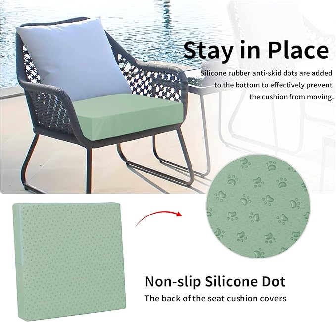 Easy-Going Waterproof Patio Cushion Covers 24x24x4 inch 4 Pack Replacement Non-Slip Outdoor Seat Cushion Slipcover with Zipper. Greyish Green