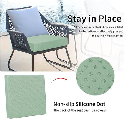 Easy-Going Waterproof Patio Cushion Covers 24x24x4 inch 4 Pack Replacement Non-Slip Outdoor Seat Cushion Slipcover with Zipper. Greyish Green